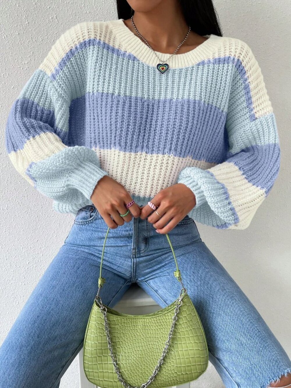 Women's Colorblock Rib-Knit Drop Shoulder Sweater
